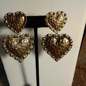 Fashion Double Heart Gold Tone Metal  Earrings
